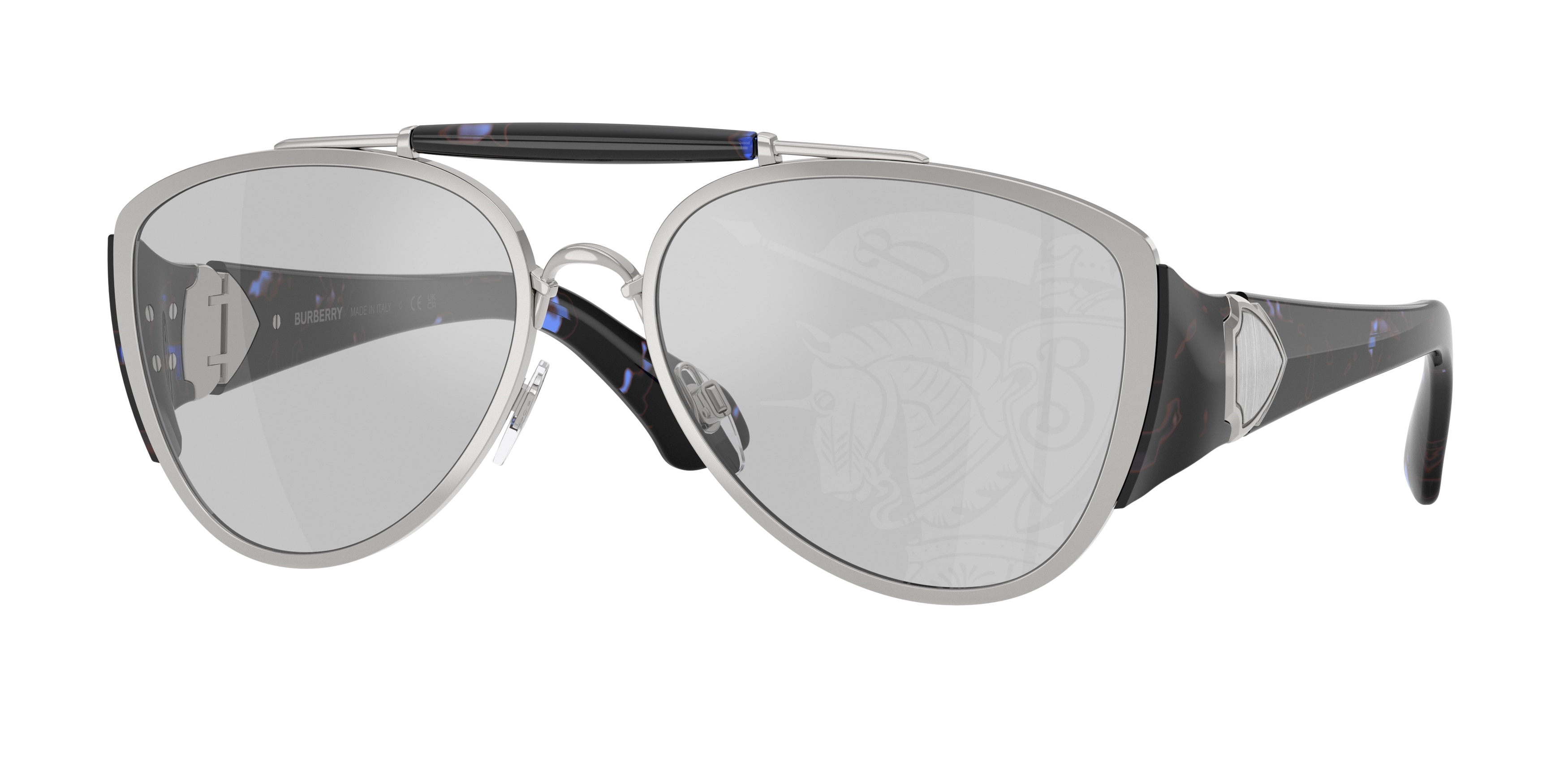 Burberry Unisex BE3161  100569 Sunglasses Metal Silver  Pilot Normal-image